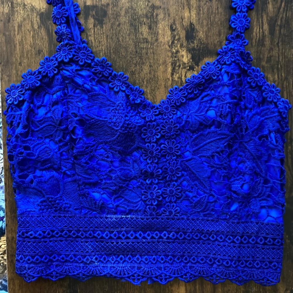 Sapphire blue cami, go bra-less undergarment.